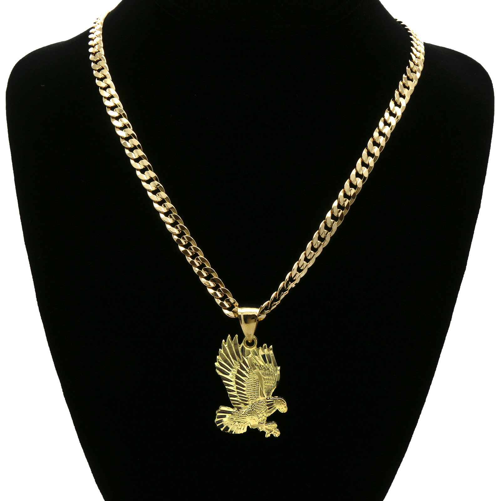 Men’s 18k Gold Plated Eagle Hip-Hop Pendant 6mm Cuban Chain Necklace 24″