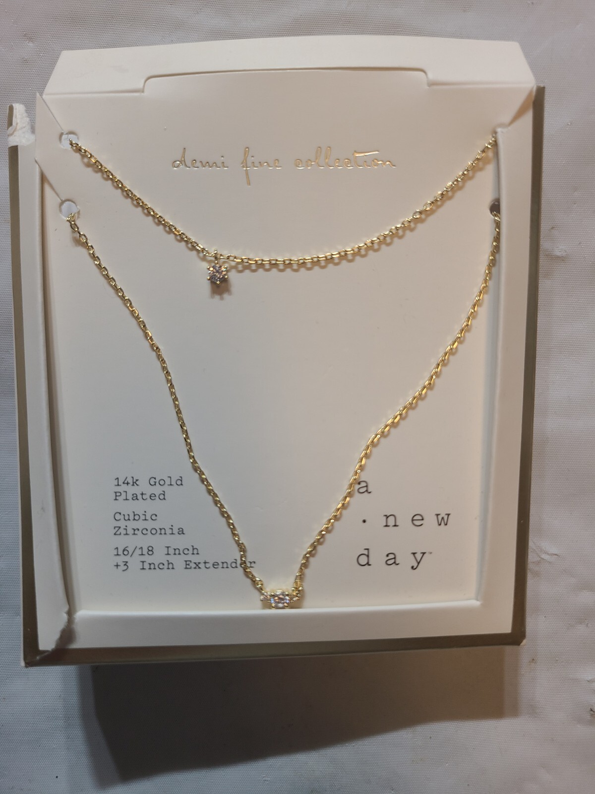 14k Gold Plated Triple Cubic Zirconia Layered Necklace -A New Day Gold