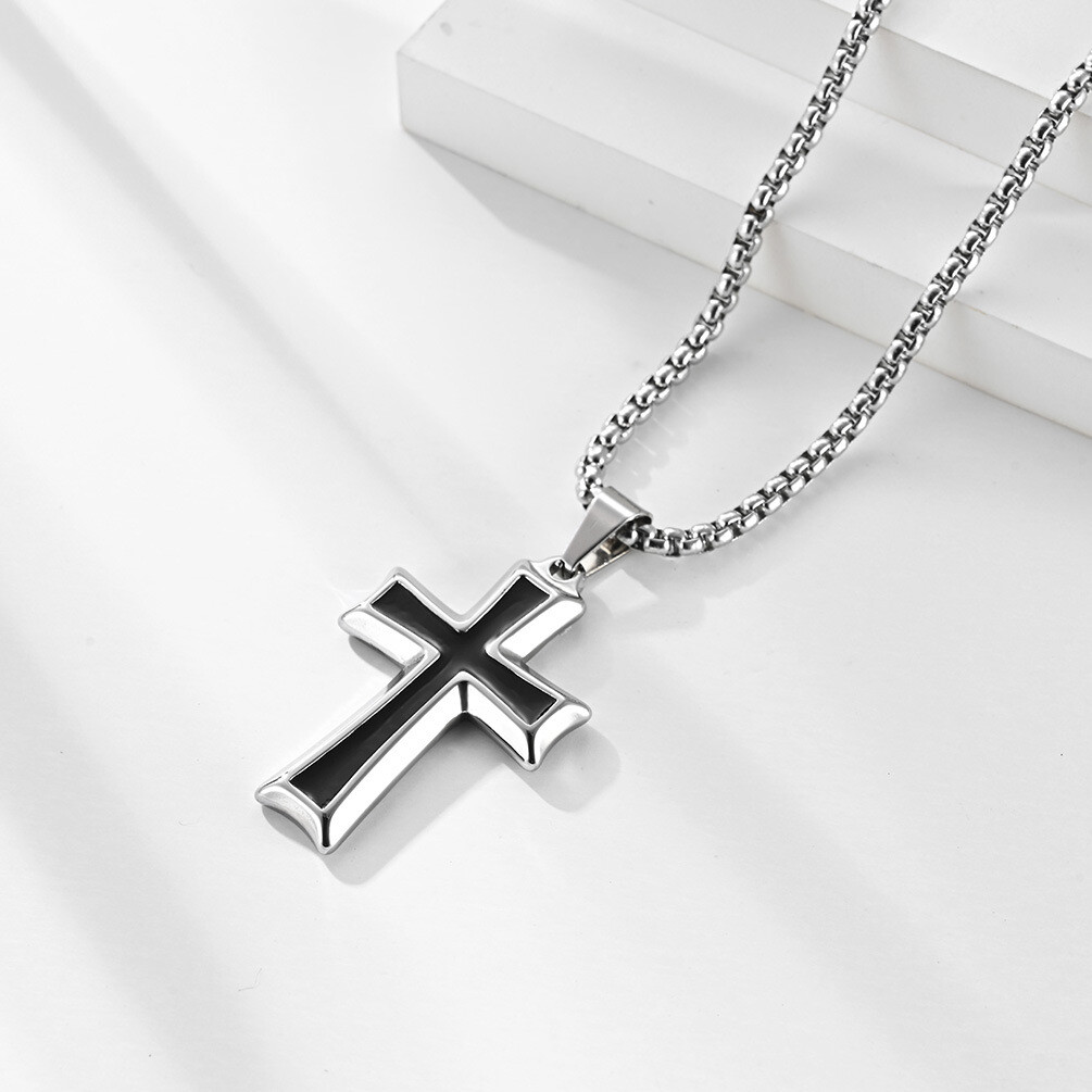 Cross Pendant Necklace Titanium Steel Pendant with Stainless Steel Chain 24 inch