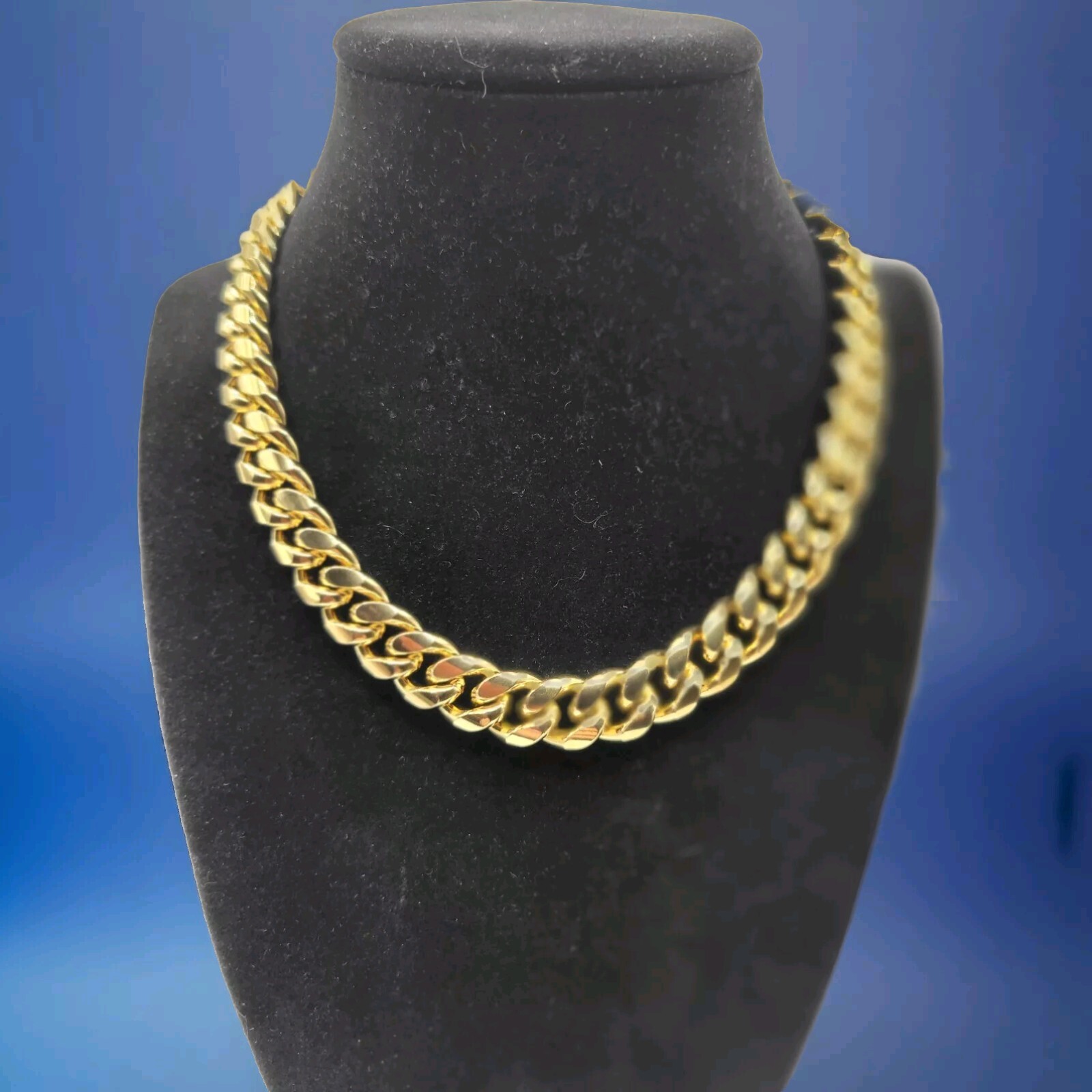 Havana Cuban Diamond Cut Link Necklace Gold Plated Double Safety Clasp