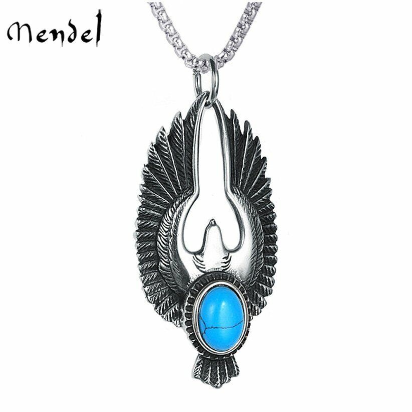 MENDEL Mens Womens Native Indian Turquoise Pendant Necklace Stainless Steel
