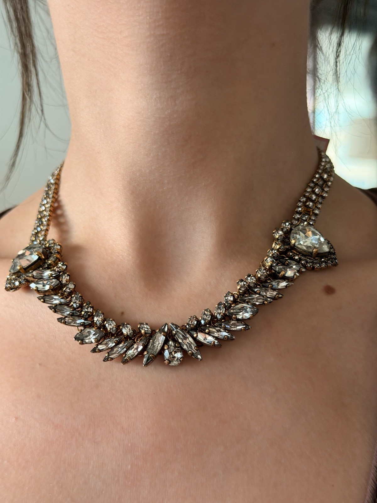 Erickson Beamon Crystal Teardrop Statement Bib Necklace Gold Tone Signed