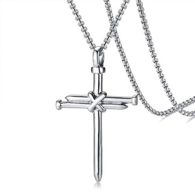 Boys Mens Christ Jesus Nail Crucifix Cross Pendant Necklace With 24 Inch Chain