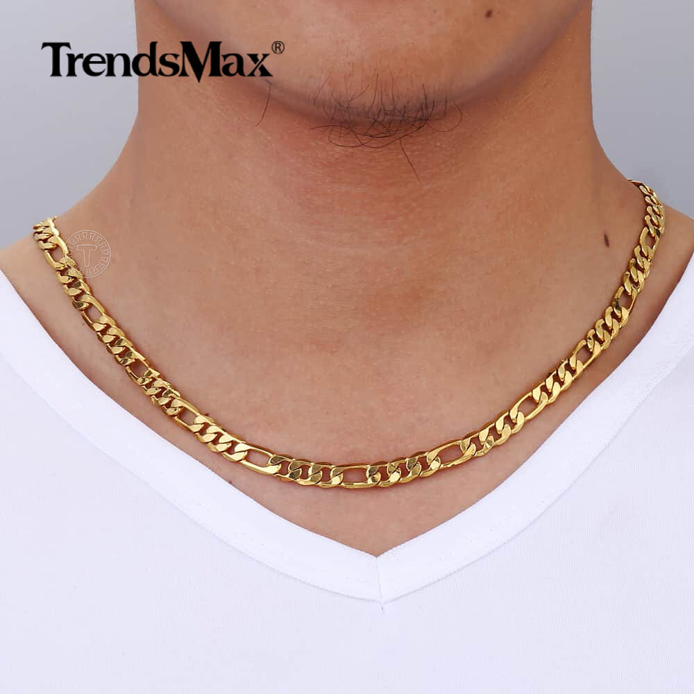 6MM 18-24″ Yellow Gold Filled Unisex Figaro Link Chain Necklace Women Men Gift