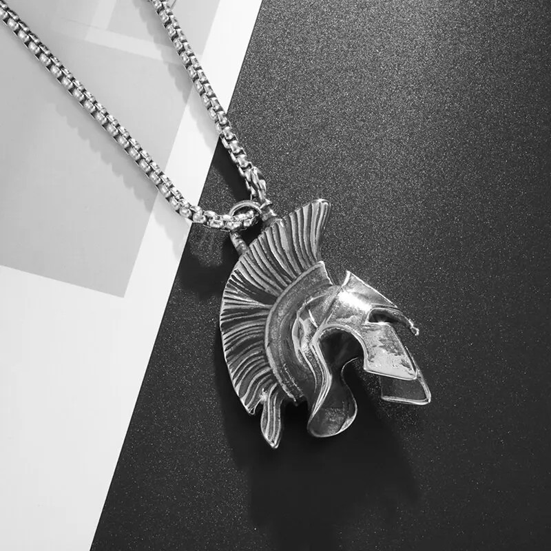 Men’s Fashion Jewelry Silver Ancient Greek Spartan Helmet Pendant Necklace 597