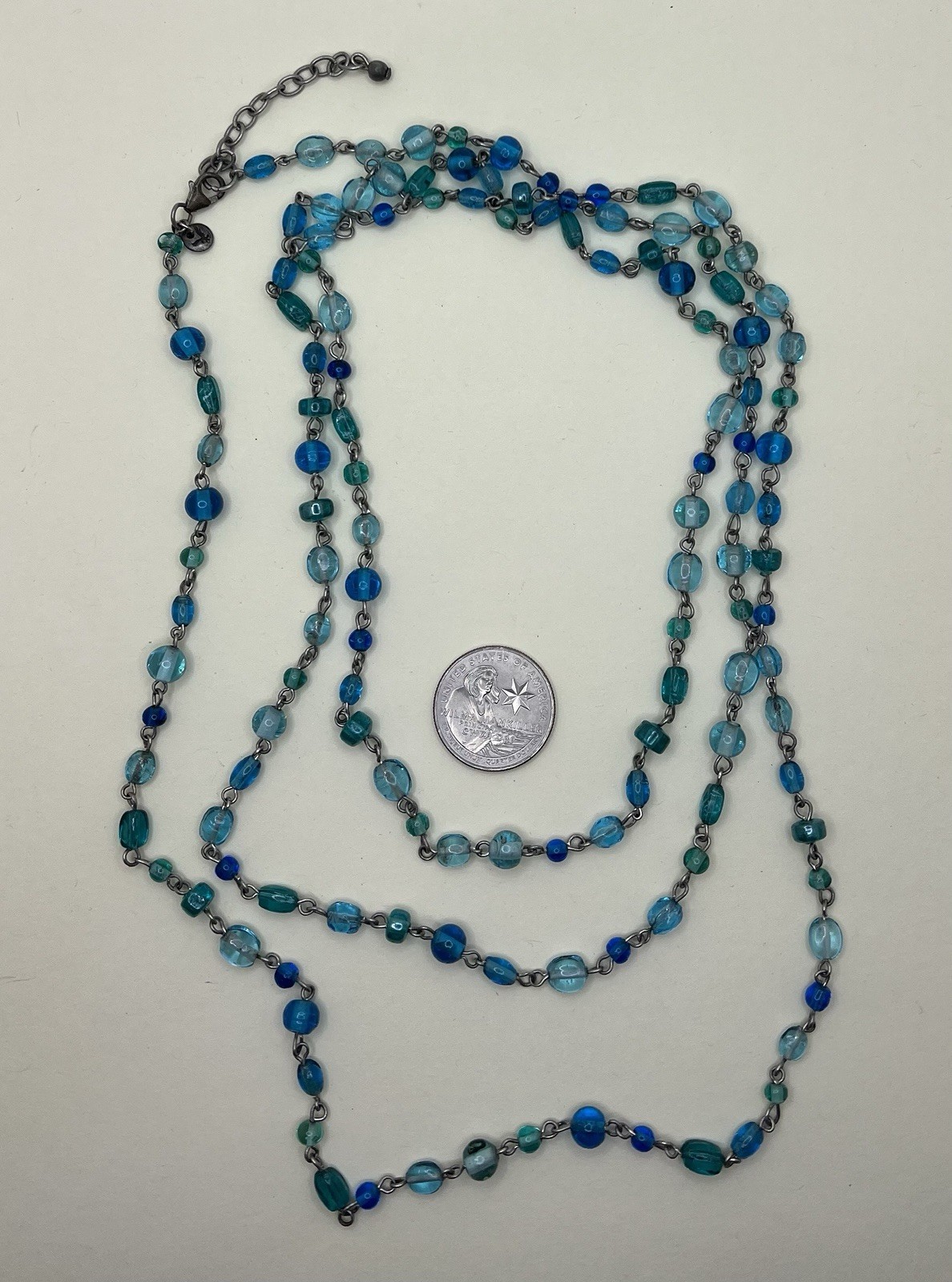AEO American Eagle Outfitters 925 S.S. Long Necklace Shades Of Blue & Green