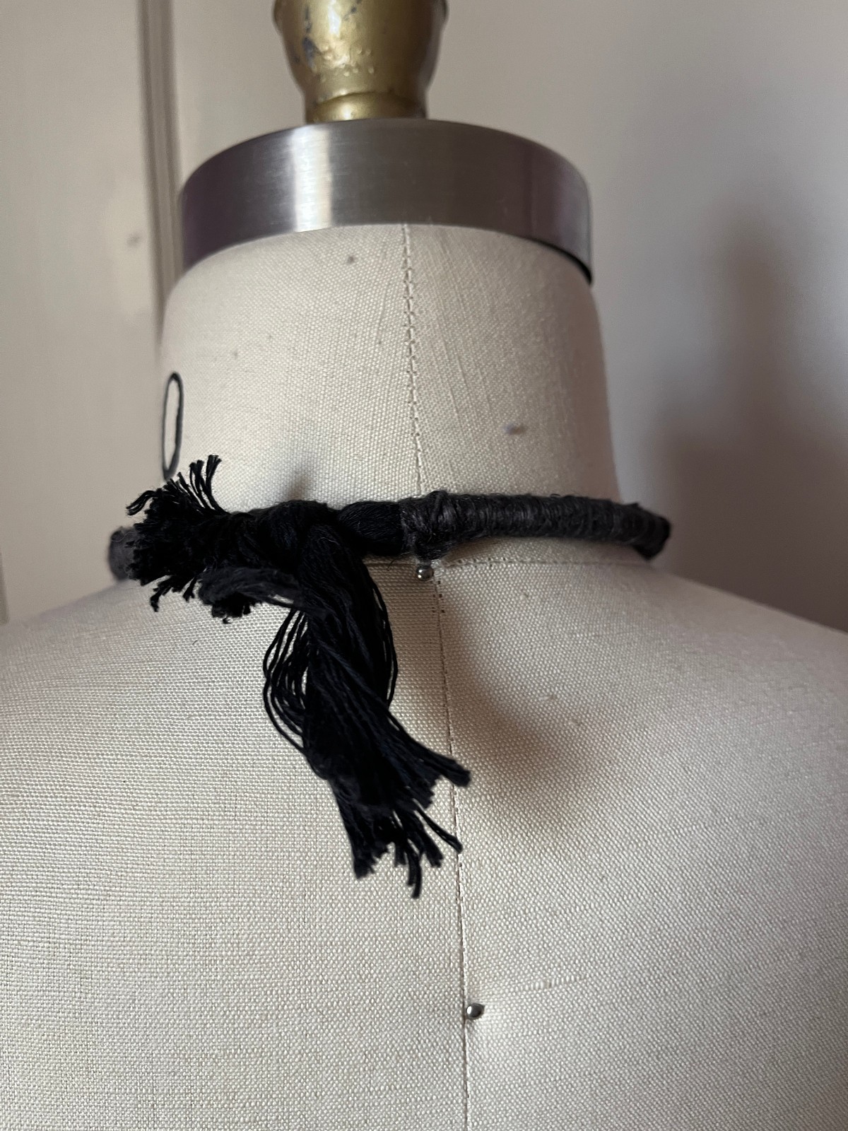 Rhiannon Griego Statement Woven Necklace Textile Art Navy Blue with Brass