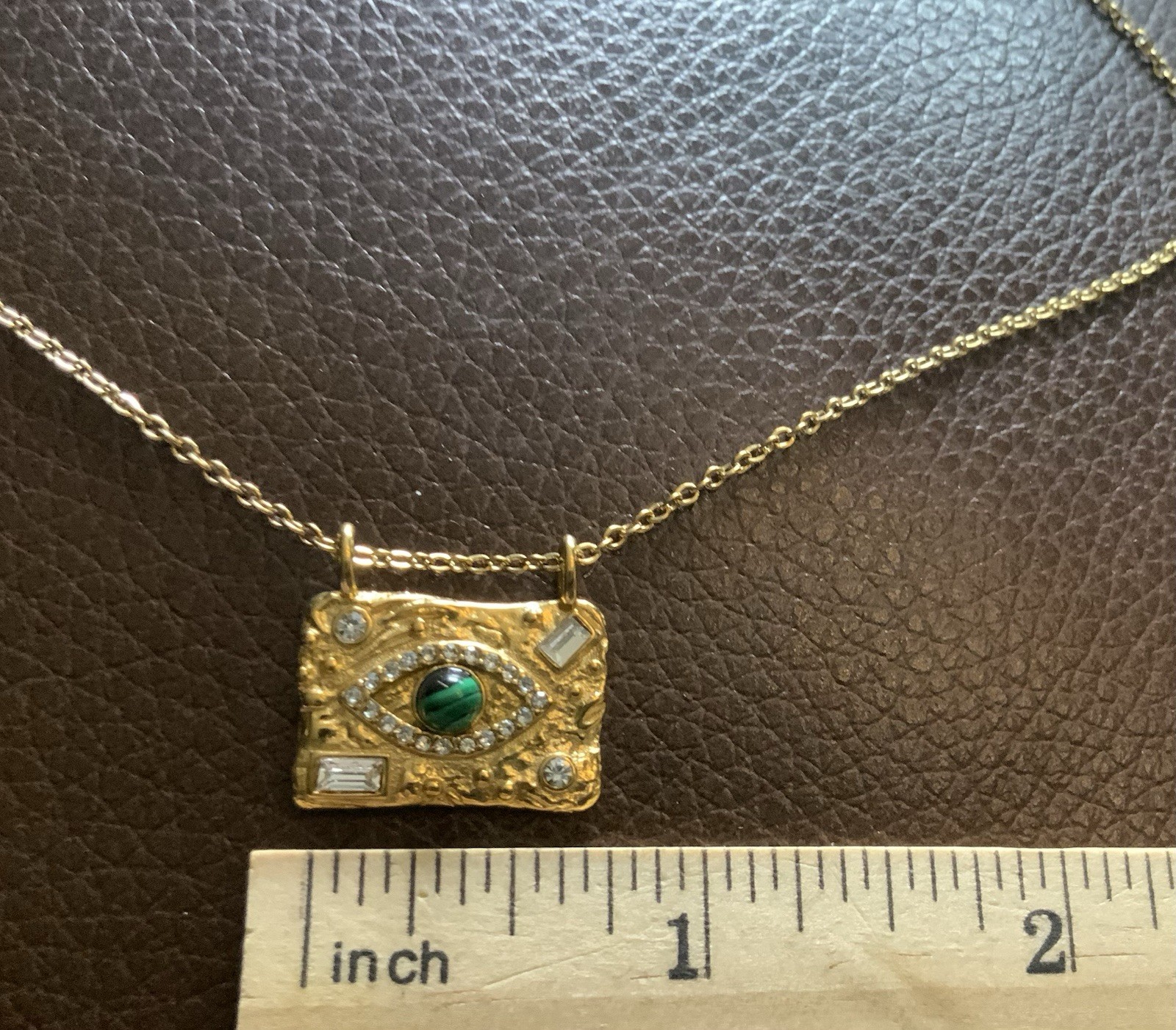 Anthropologie Malachite Evil Eye Necklace Devil Gold CZ Boho CZ Crystal Chain