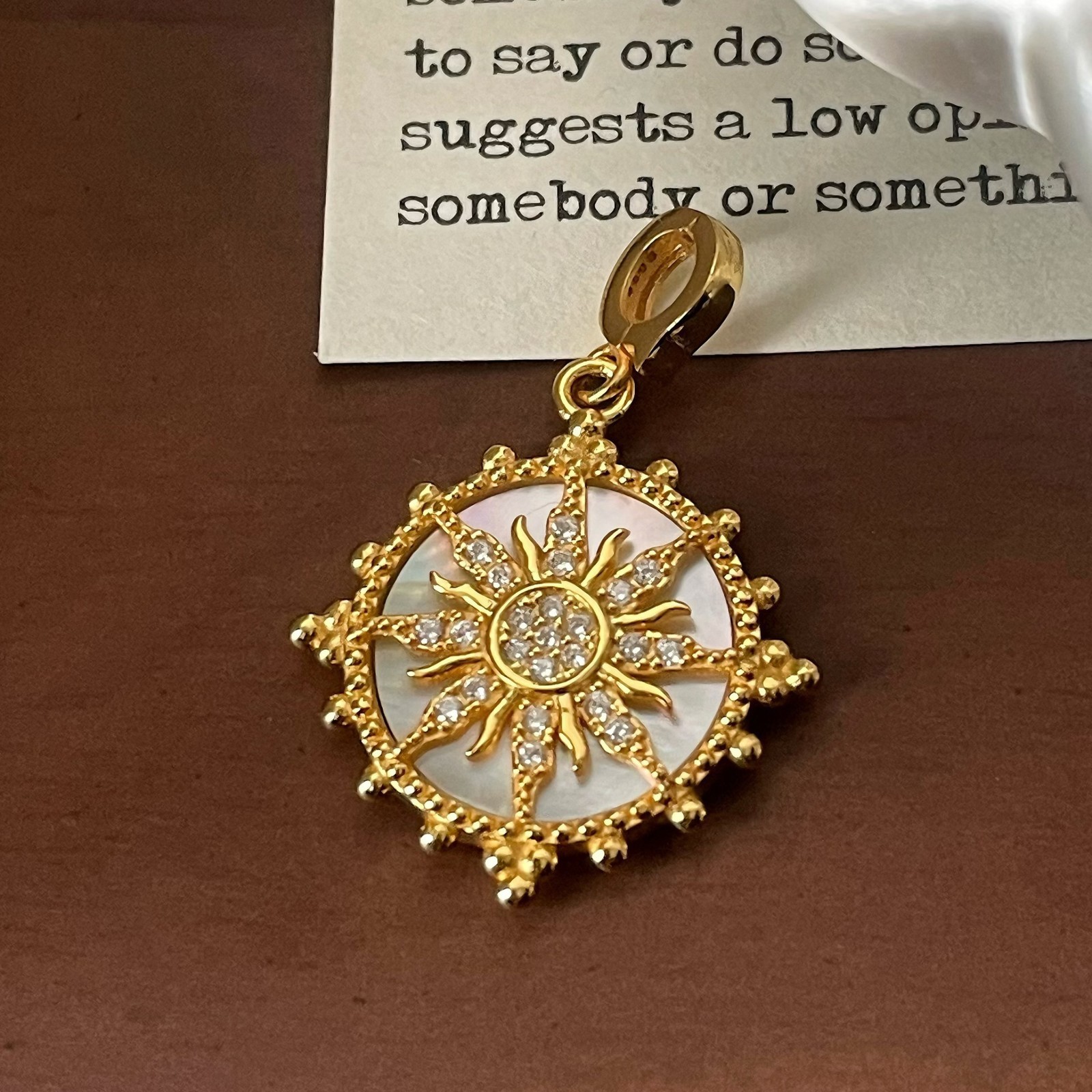 Sunburst Pendant Clear Stone Iridescent Inlay Gold or Silver 925 Sterling Silver