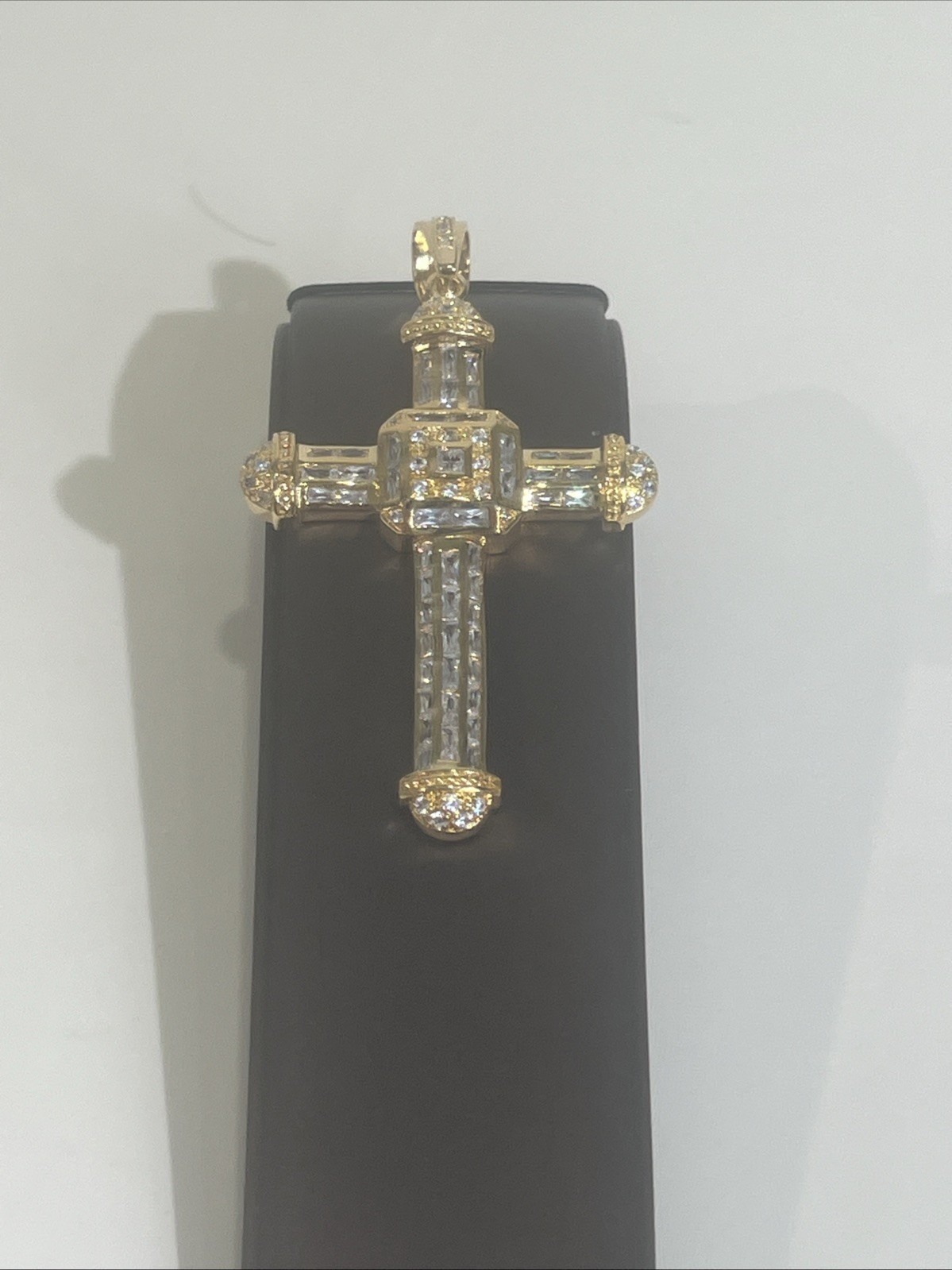 Yellow Gold plated cross jewelers alloy, CZ baguette stones brass 13