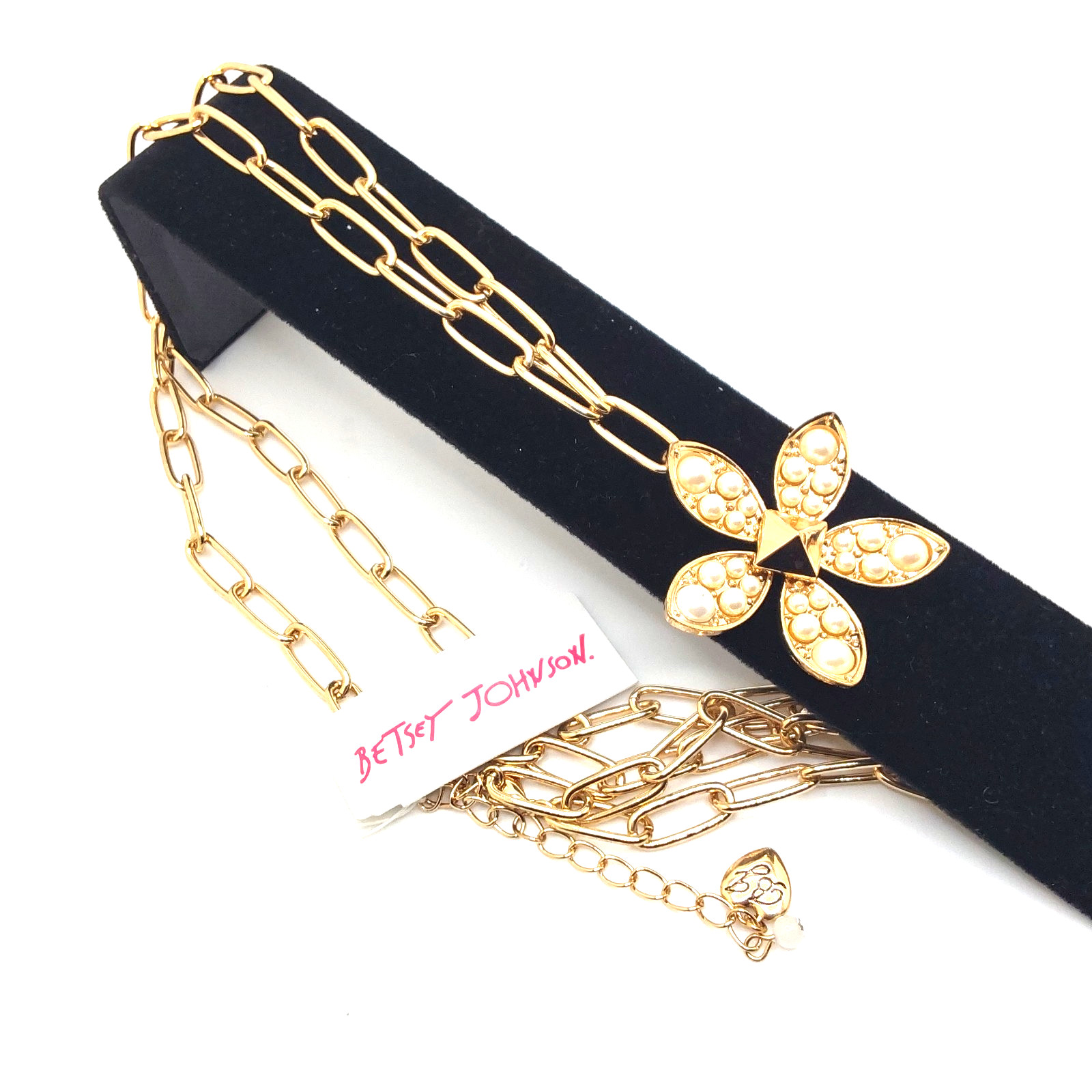 Betsey Johnson Gold Tone Petal Flower with Graduated Crystal Pendant Necklace