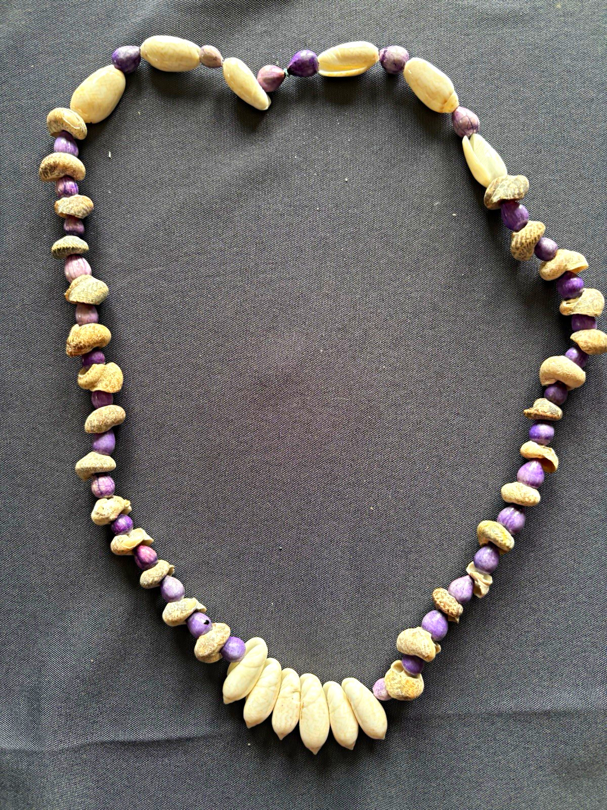 Handmade Wampum & Shell Beaded Necklace Beach Boho Coastal Jewelry