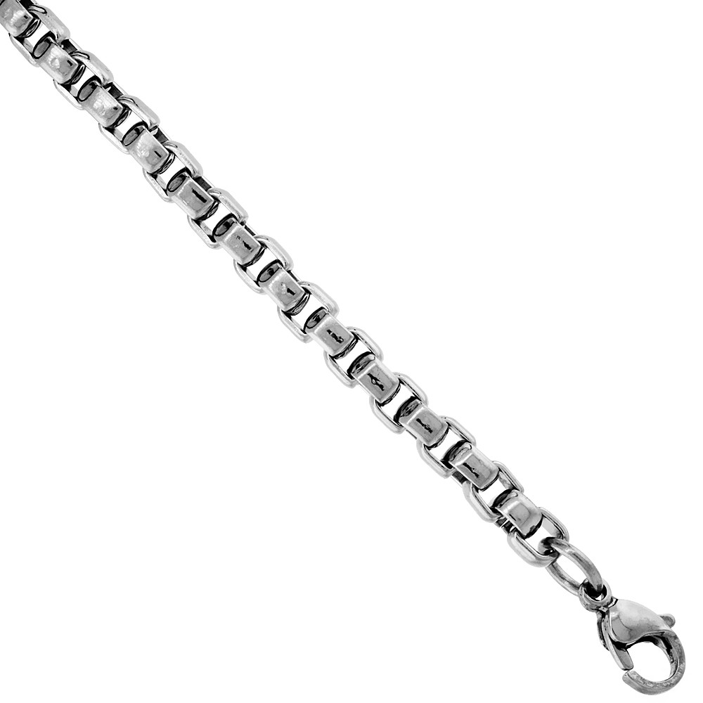 5mm (3/16 in.) Stainless Steel Heavy Round Box Chain Necklace, 20″, 22″ 24″, 30″