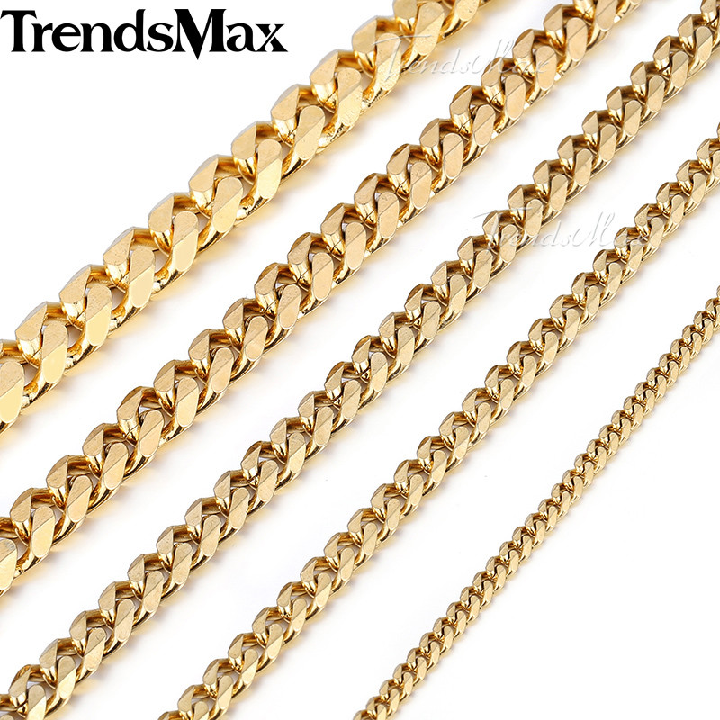 3/5/7/9/11mm Men Gold Plated Curb Cuban Link Chain Necklace Bracelet Xmas 16-30″