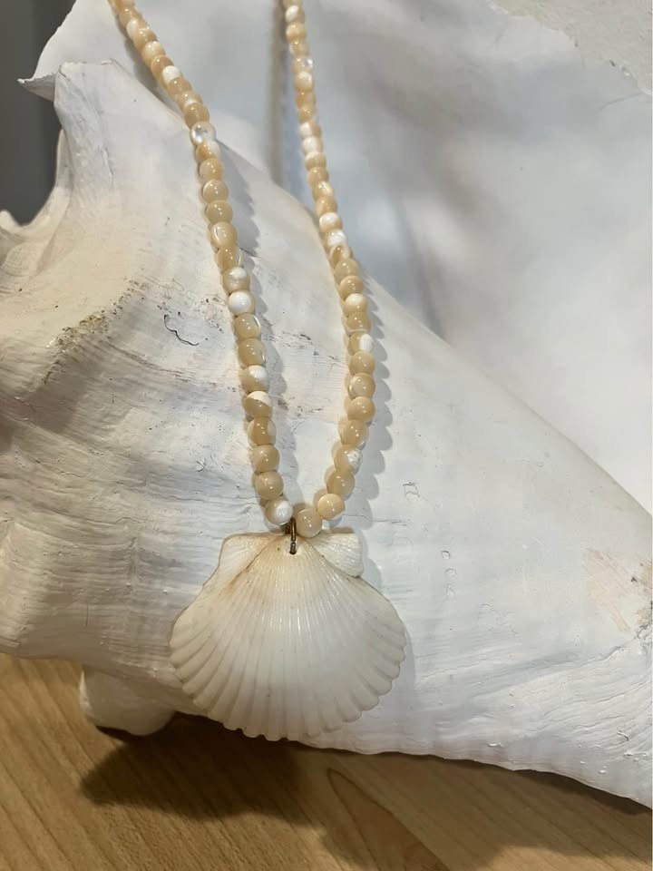 White Seashell Beaded Necklace (9.5”)