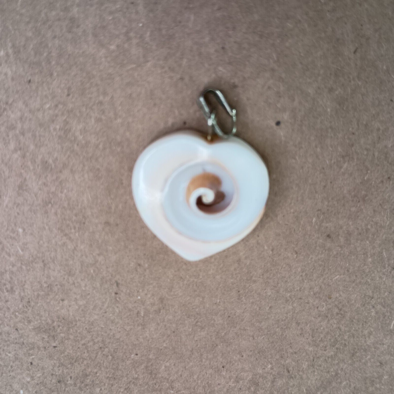 Natural Seashell Heart Shaped Nautilus Style Spiral Pendant Brass Tone Clasp