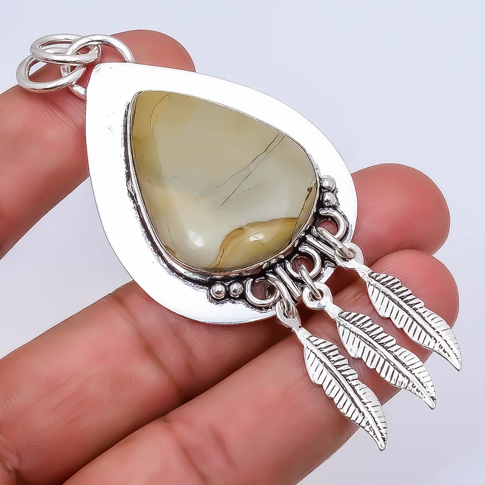 Natural Landscape Jasper Gemstone 925 Silver Plated Pendant 3.20″ M1446