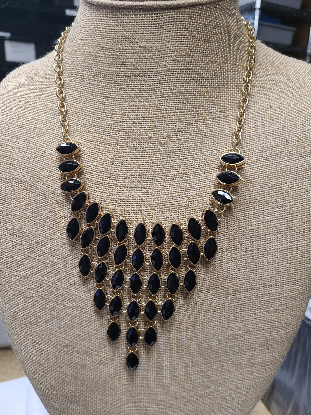Cara New York Gold-tone Double Sided Reversible Black & Clear Statement Necklace
