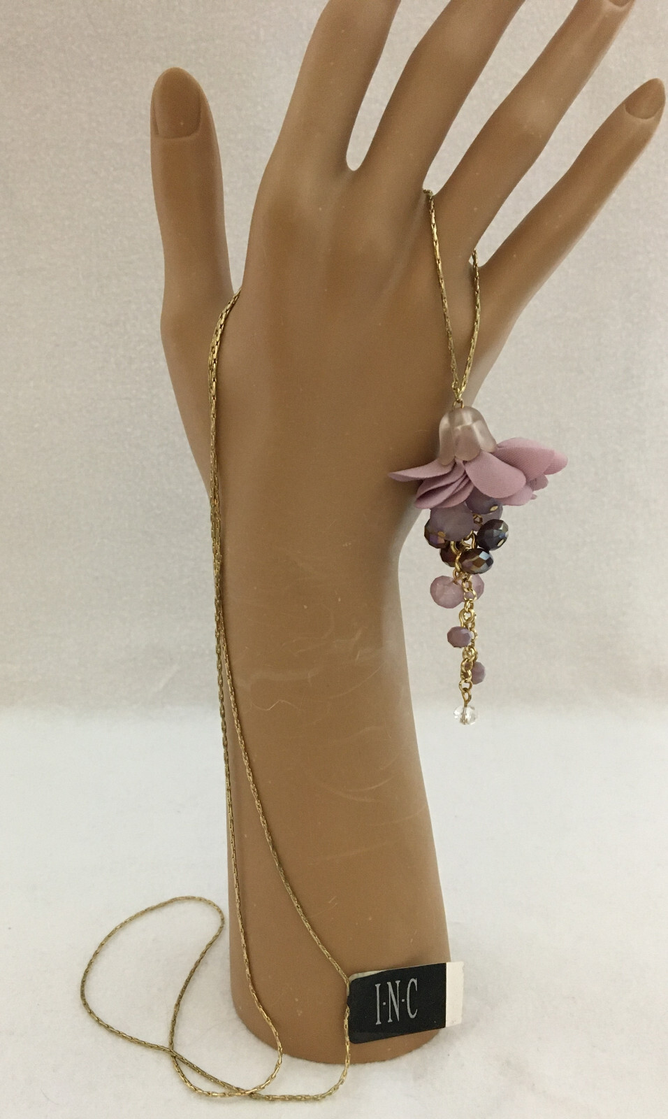 INC International Concepts Necklace GoldTone Fabric Flower Bead Pendant NWT