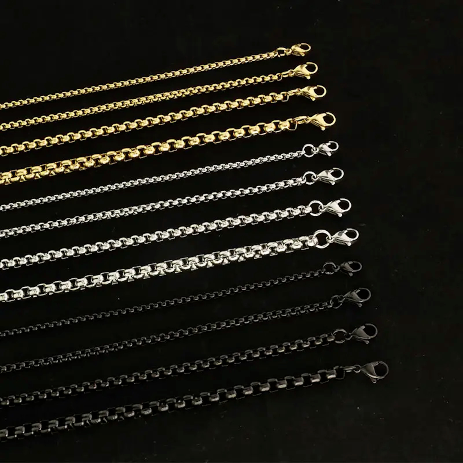 18K Gold Filled Stainless Steel 4MM ROLO Curb Cable Box Chain Necklace #44