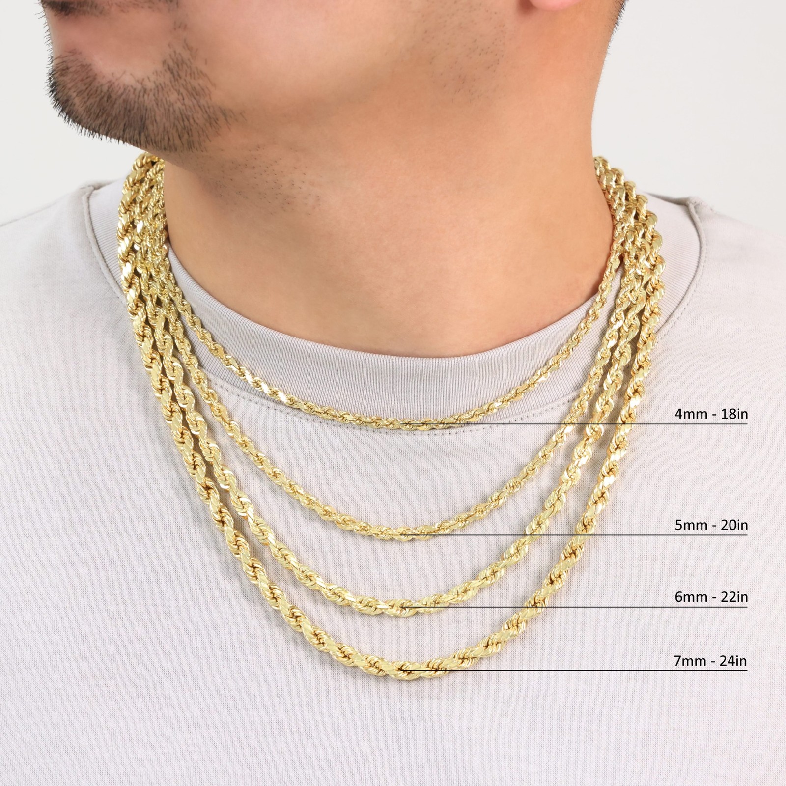 10K Yellow Gold 1.5mm-10mm Necklace Diamond Cut Rope Chain 16″- 30″Mens Women