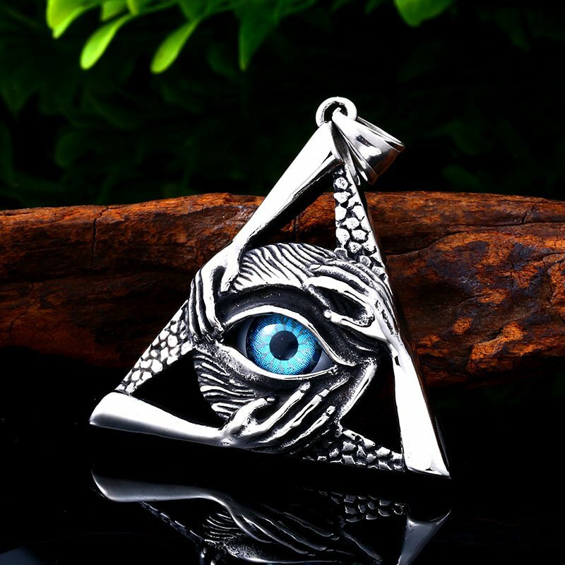 MOYON Mens Illuminati Masonic Blue Evil All Seeing Eye Hip Hop Pendant Necklace