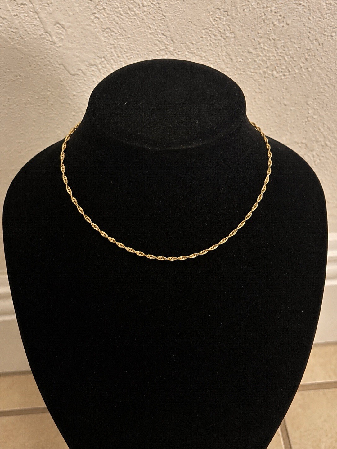 14K Yellow Gold Rope Chain Necklace 16” 2mm Twisted Chain Choker Solid Gold