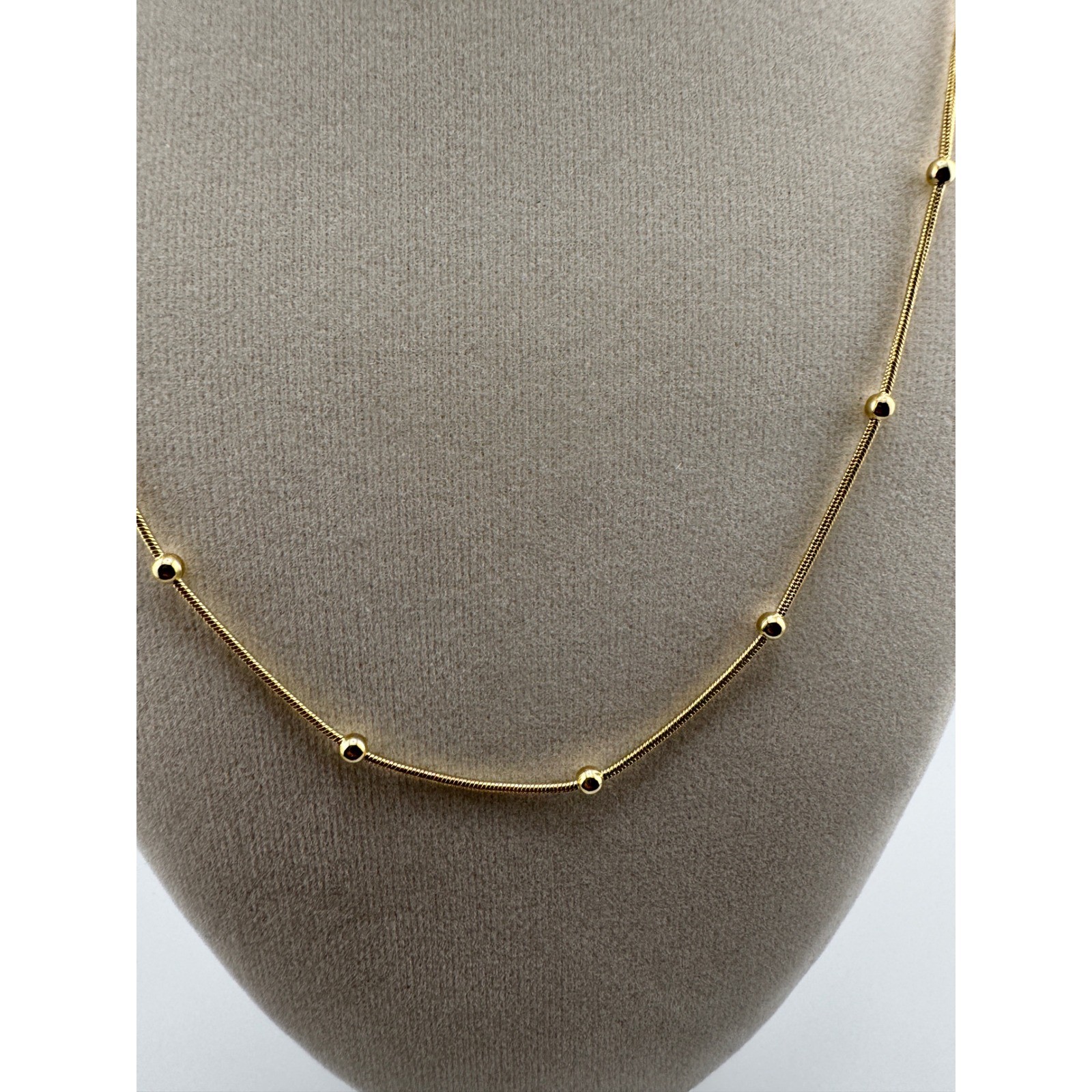 14K Gold Plated Snake Chain 24″ Necklace with Polished Bead Accents Minimalist