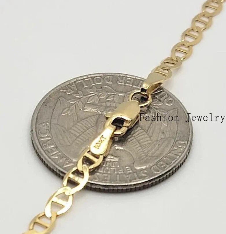 10K Solid Yellow Gold Link Chain Bracelet Necklace 3.2mm~6mm Size 7″~26″