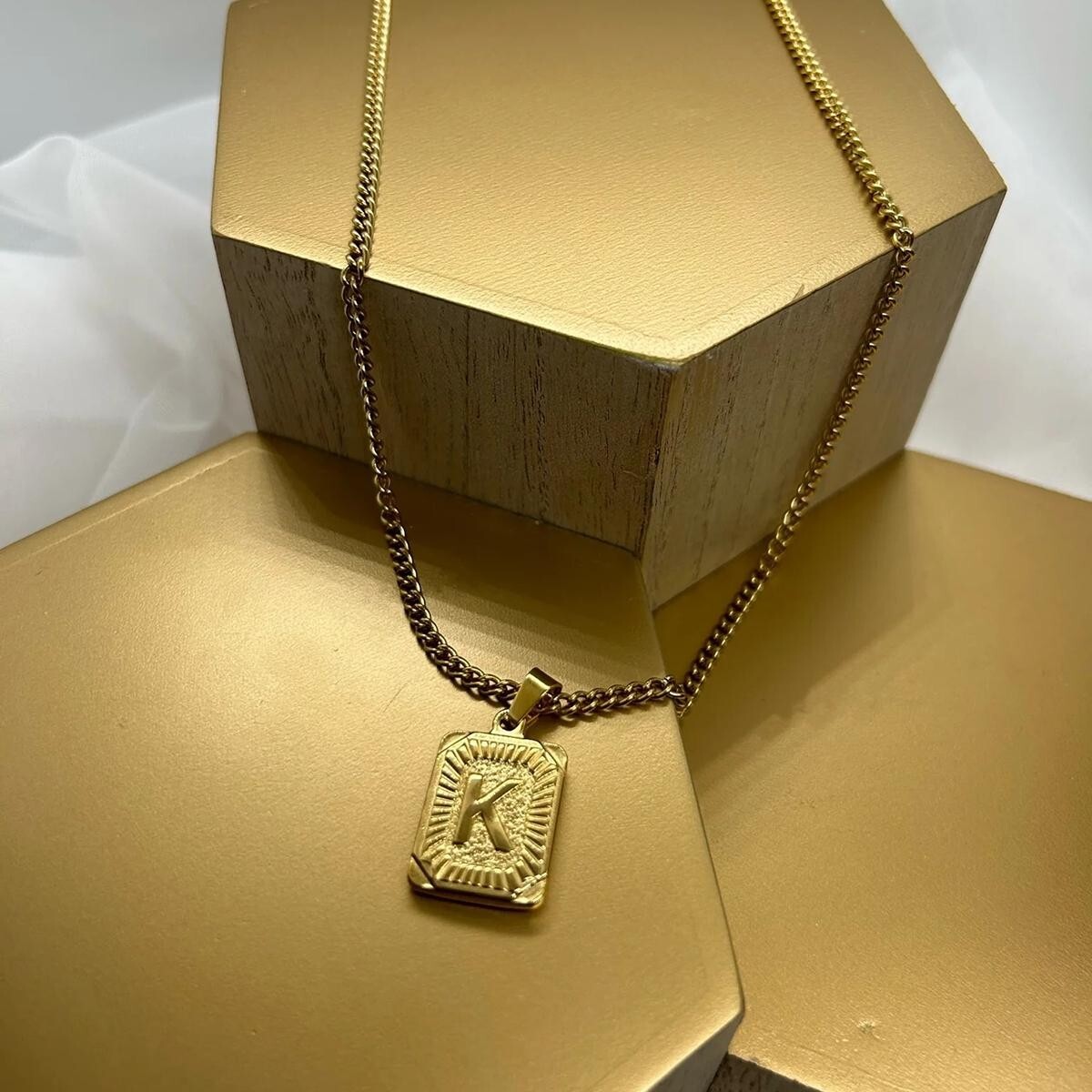 18K Gold Plated Square Capital A-Z Necklace 5mm Cuban Chain 18/20/22/24/26