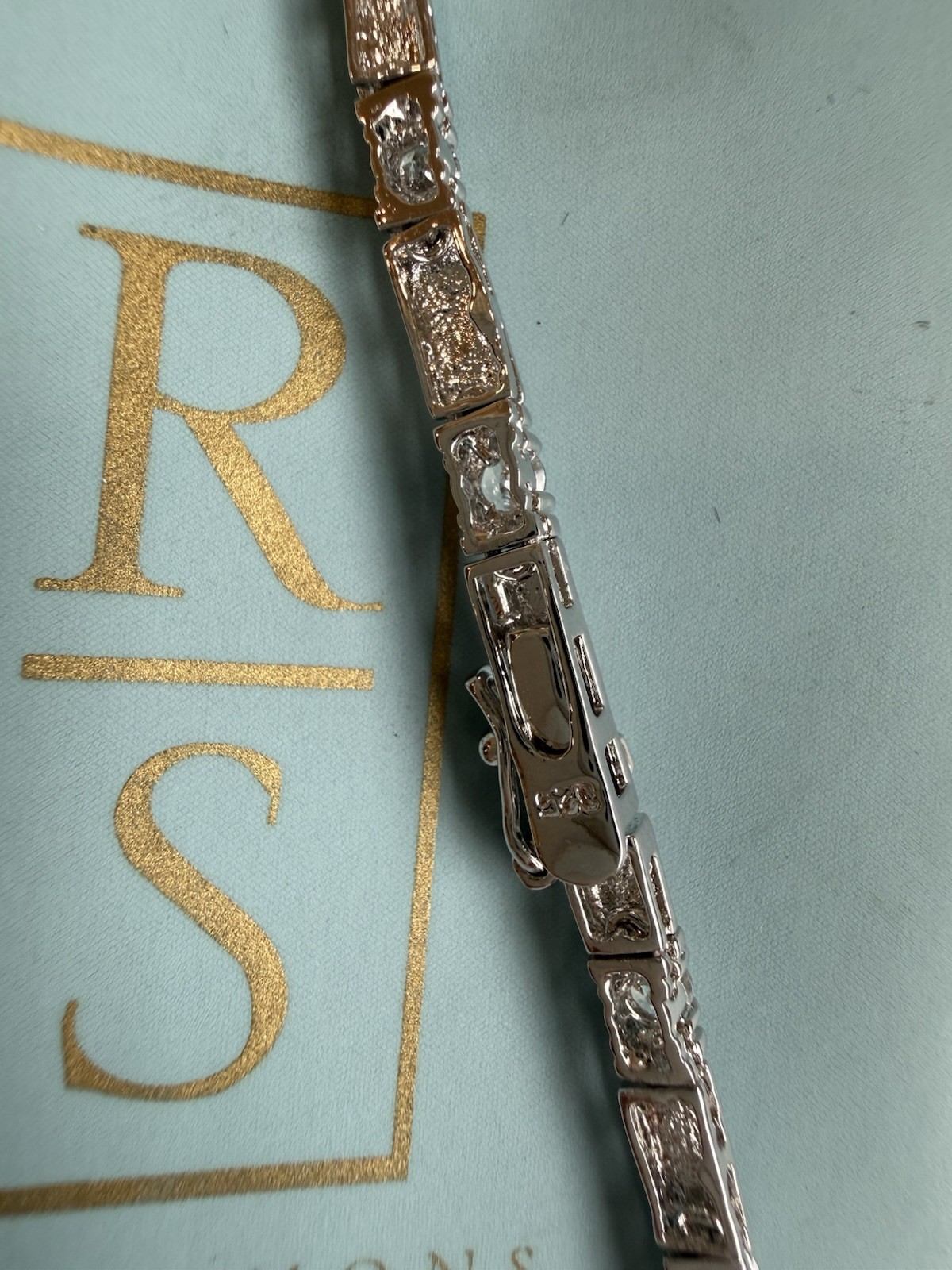 Ross-Simons Sterling Silver Bar Link Tennis Necklace w/ CZ Box Clasp