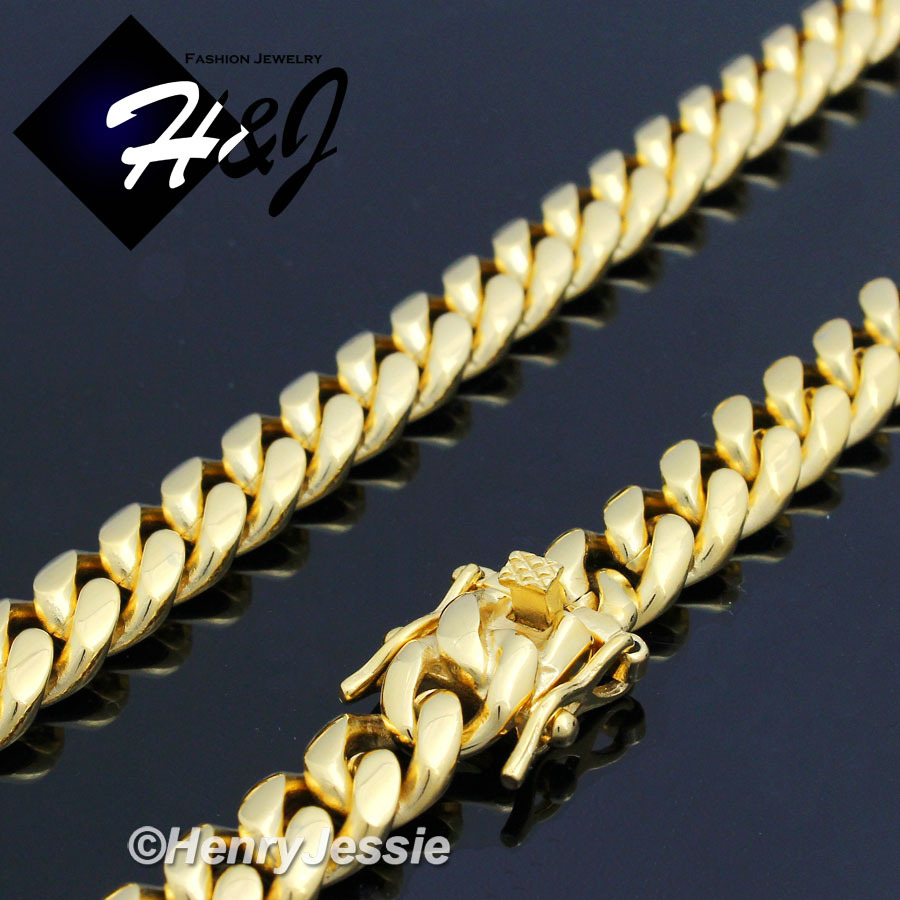 18-40″MEN Stainless Steel 7/10/12mm Silver/Gold Plated Miami Cuban Curb Necklace