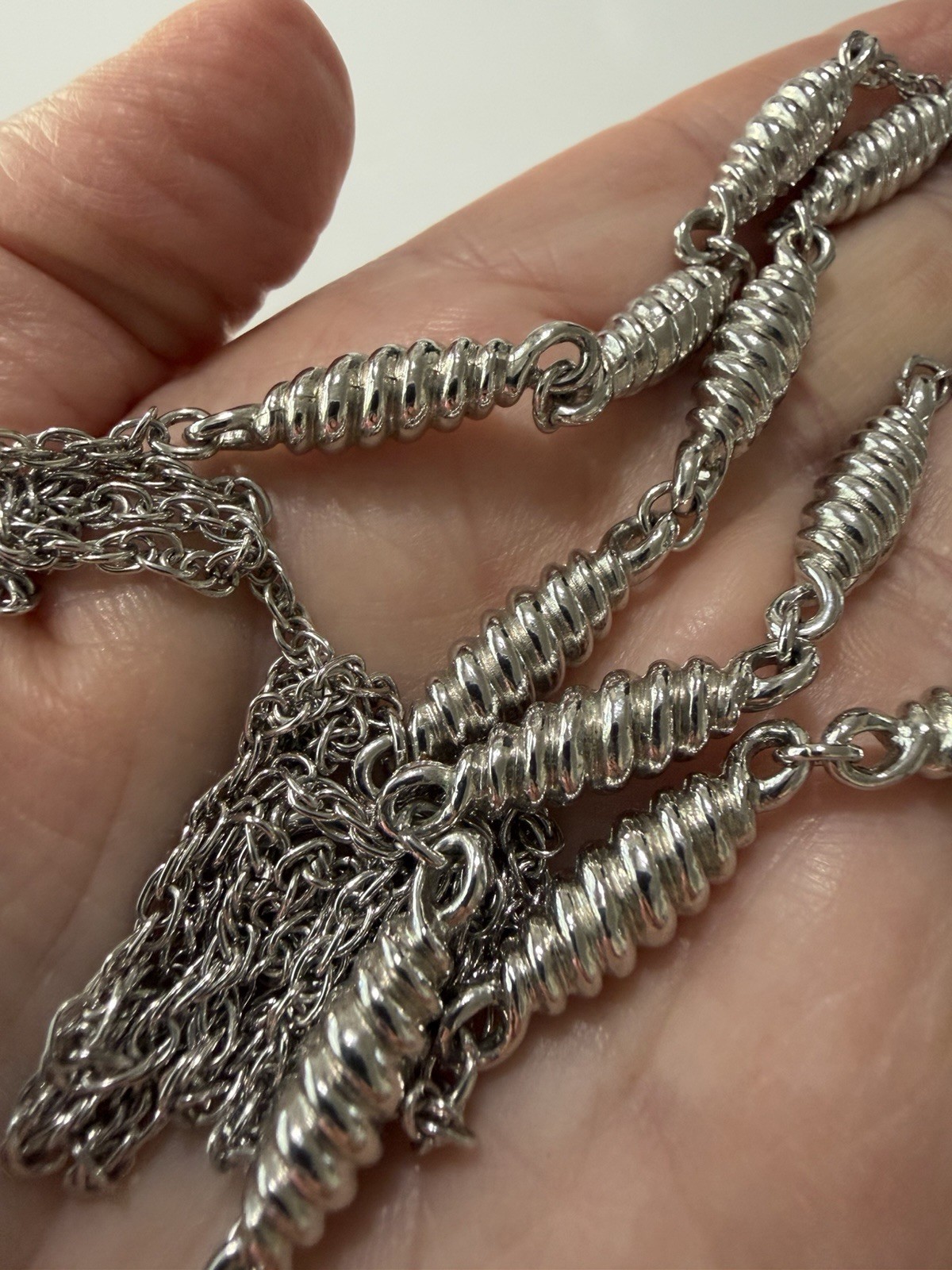 Corocraft (Coro) Silver Tone Layered Station Necklace – 36 Inches 42 grams