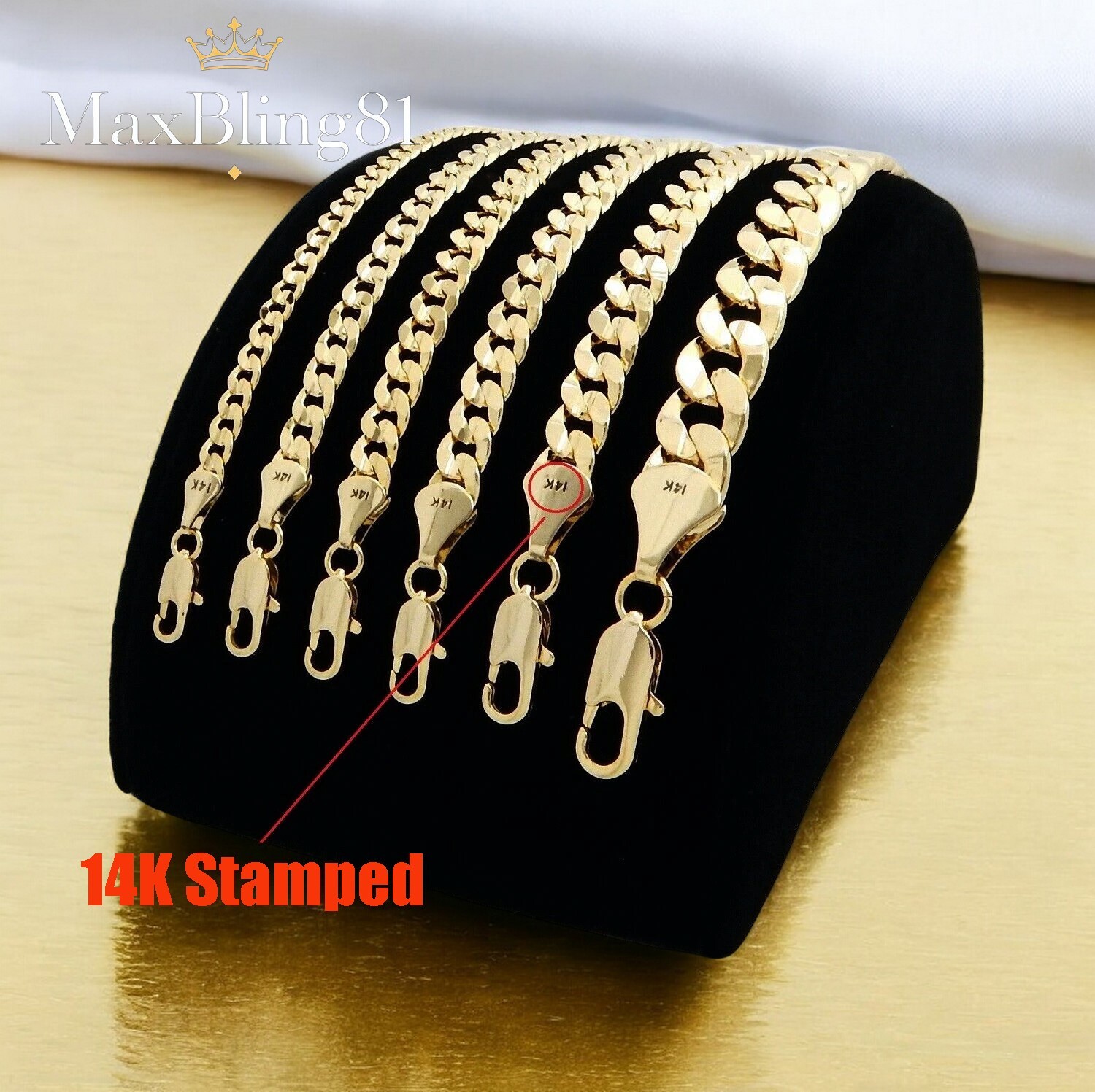 AAA+ Premium Brass 14K Stamped Gold plated 4~10mm Concaved Cuban Chain Necklace