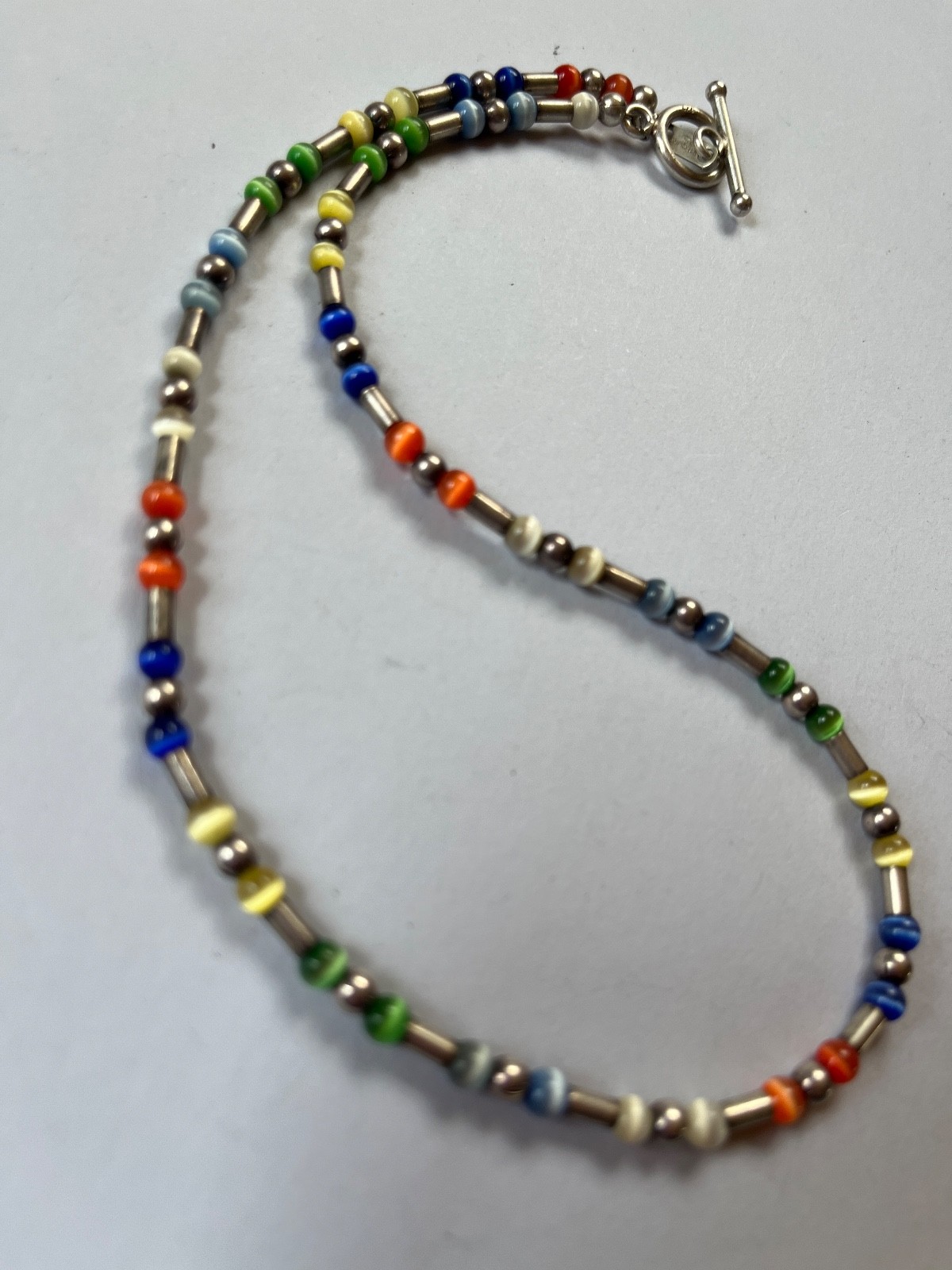 Jordan 925 Sterling Marked Colorful Tiny Moonglow & Silver Barrel & Round Beads