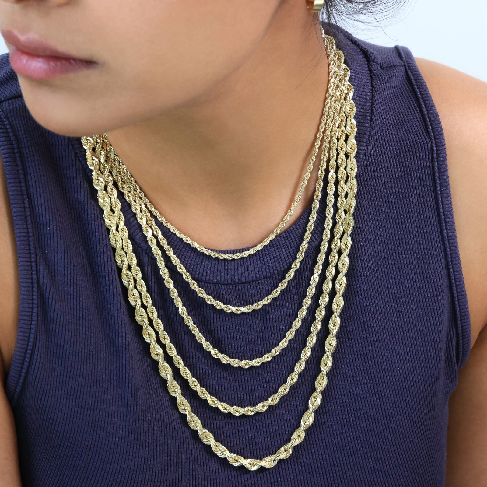 10K Yellow Gold 2mm-7mm Diamond Cut Rope Chain Necklace Men Womens 16″- 30″