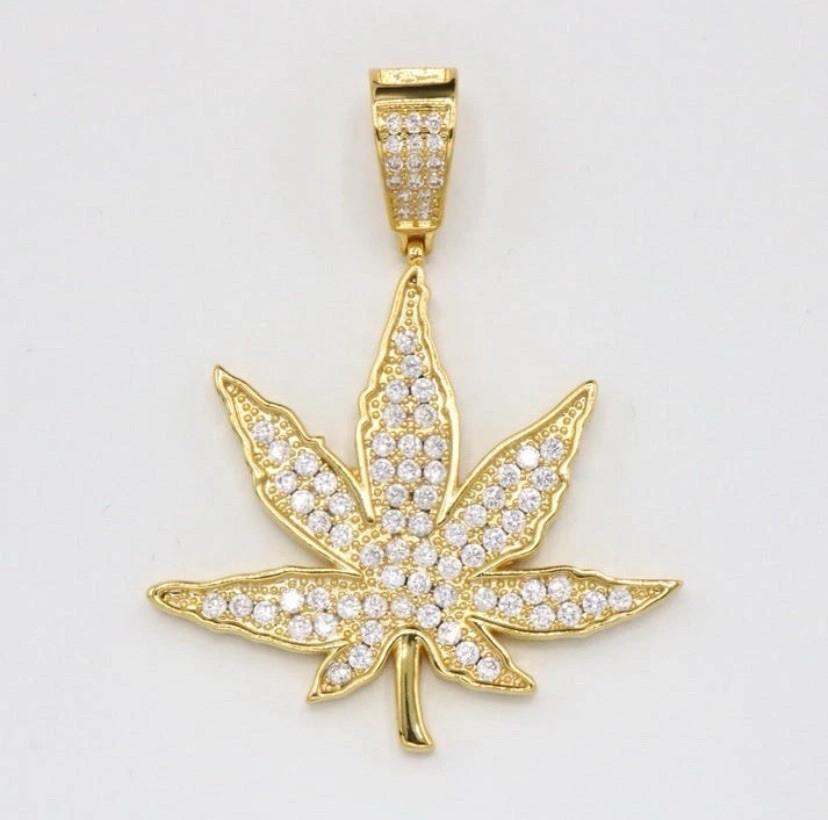Gold Cuban Zircon Hip Hop Marijuana Pendant Necklace