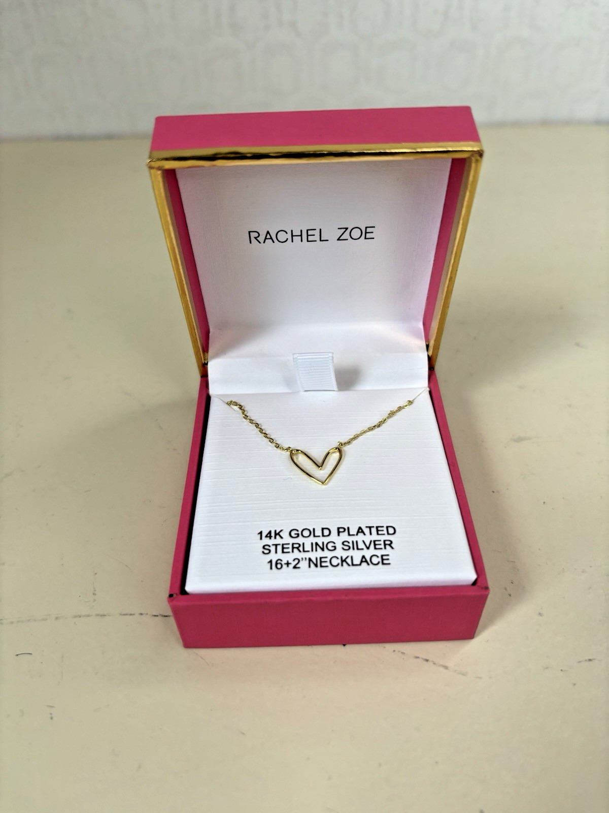 NIB Rachel Zoe 14K Gold Plated Sterling Silver 16 + 2″ Necklace Heart Pendant