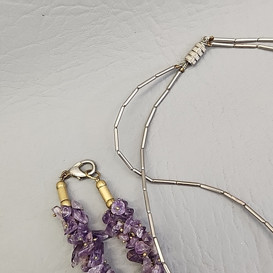 Stone Beaded Necklace Lot of 8 Purple Amethyst Green