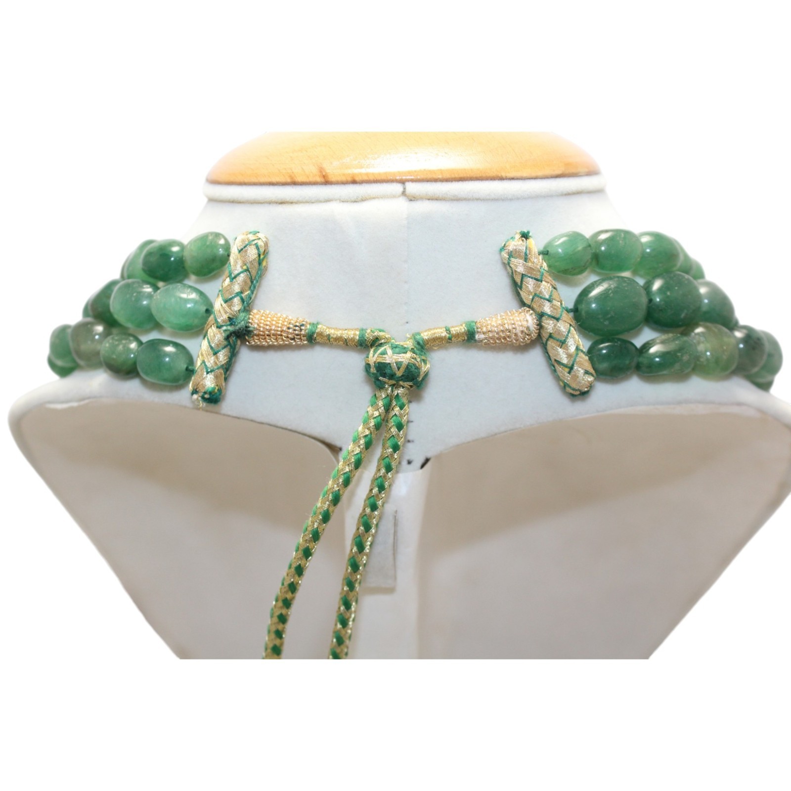 Necklace 3 Line Bunch Strand String Beaded Natural Green Strawberry Quartz M0135