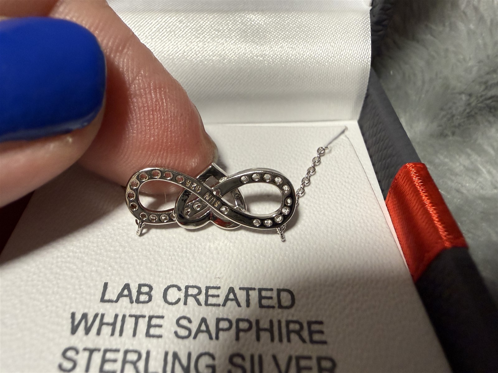 STERLING SILVER WHITE SAPPHIRE 18″ NECKLACE INFINITY HEART LAB CREATED STONE