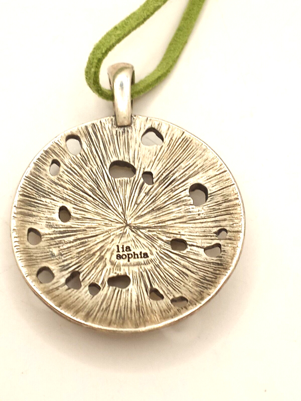 Lia Sophia Mint Julep Rhinestone on a Green Cord &Antiqued Silver Tone Pendant