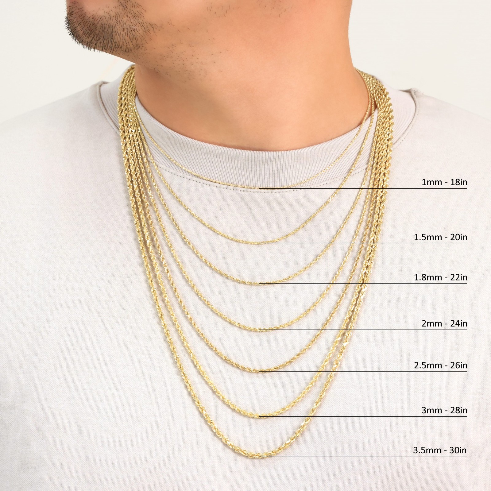 10K Yellow Gold 2mm-7mm Diamond Cut Rope Chain Necklace Men Womens 16″- 30″