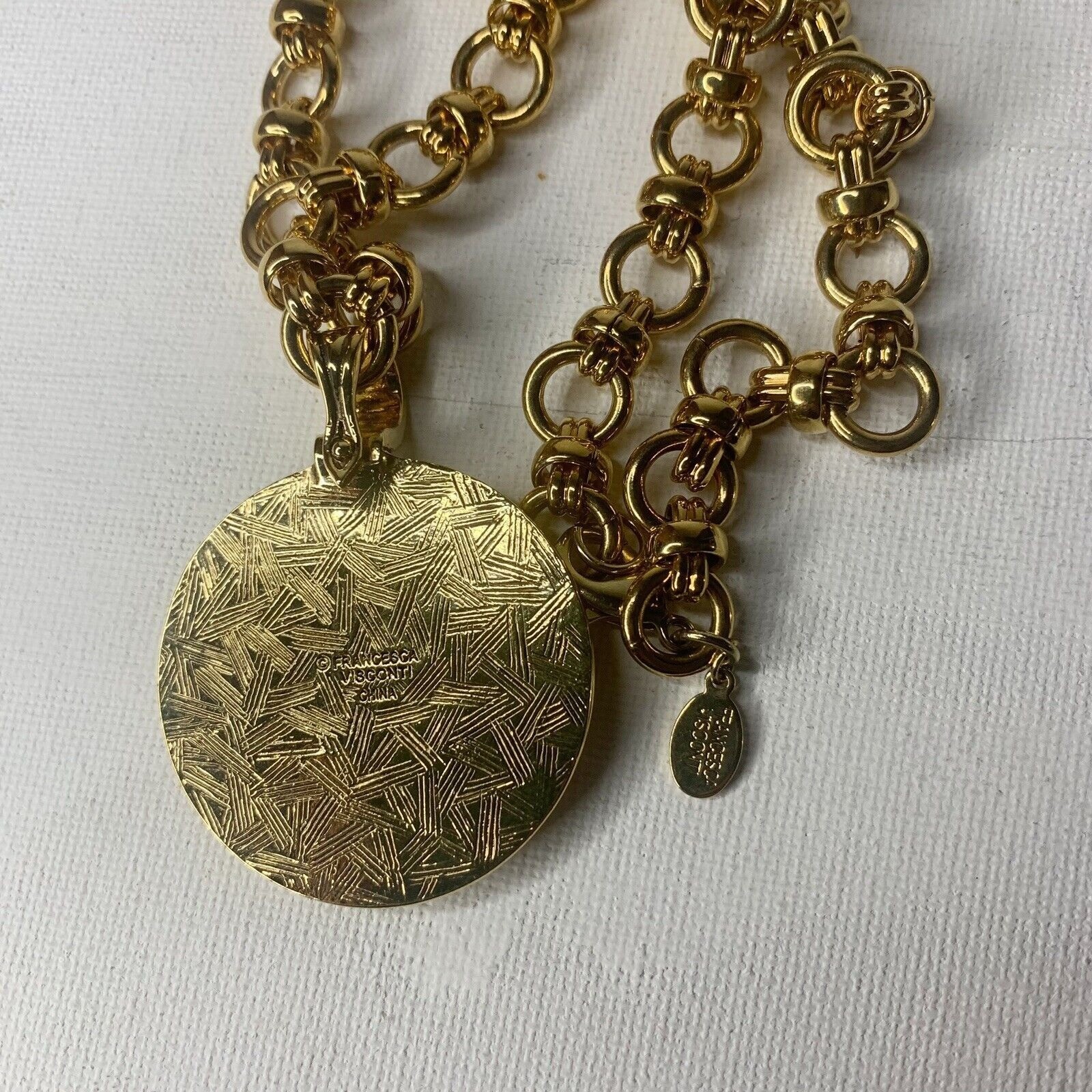 Francesca Visconti Pendant Necklace Gold Tone Acorn Strength Prosperity 1.5″