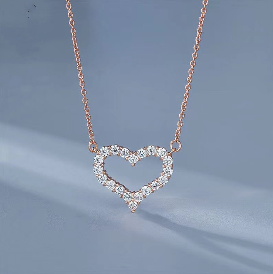 Women Girl Fashion 925 Silver Plated Open Heart CZ Pendant Necklace Gift k14A