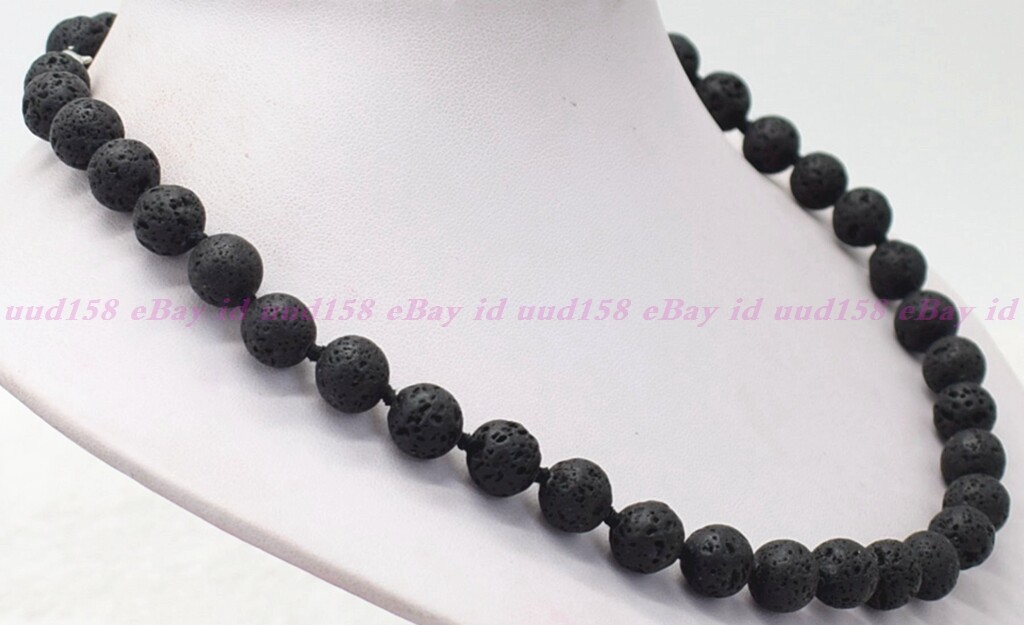 Black Lava Stone Diffuser Necklace Gemstone Reiki 6/8/10/12 mm 18″