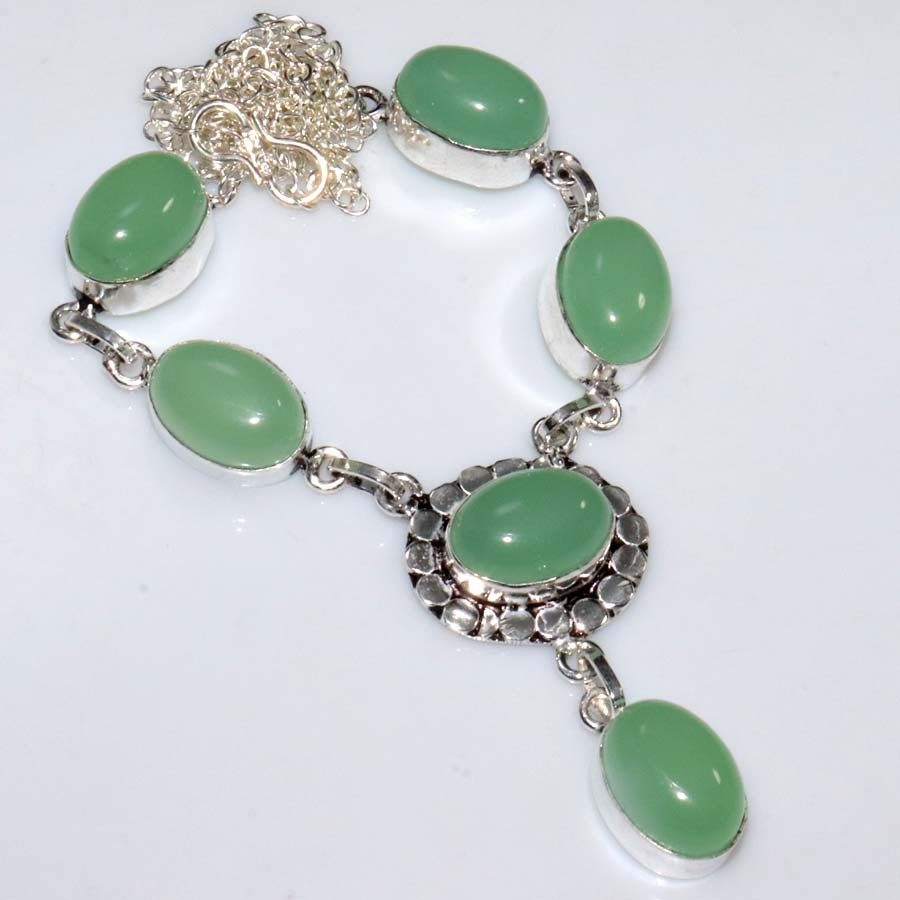 Long Green Chalcedony 925 Silver Plated Necklace 18″ On Trend Jewelry Trendy JW