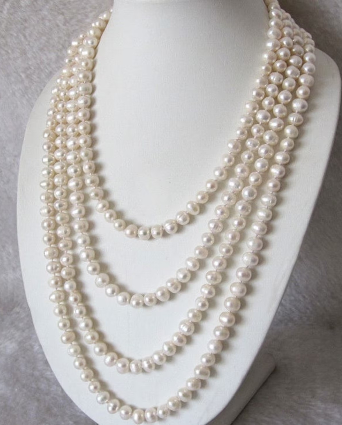 Pearl Necklace Flapper Art Deco style Long Endless Freshwater Knotted