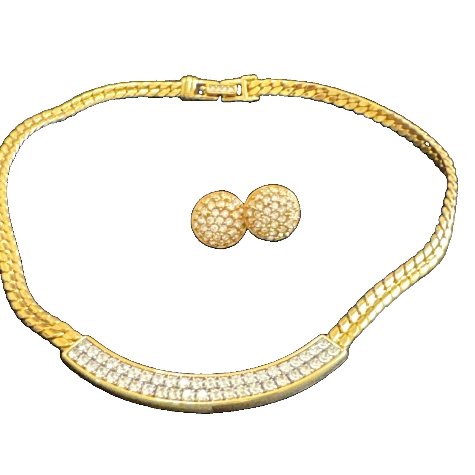 Vtg Swarovski FREE SHIP Signed SA Crystals Gold Tone Choker Necklace Earrings!!