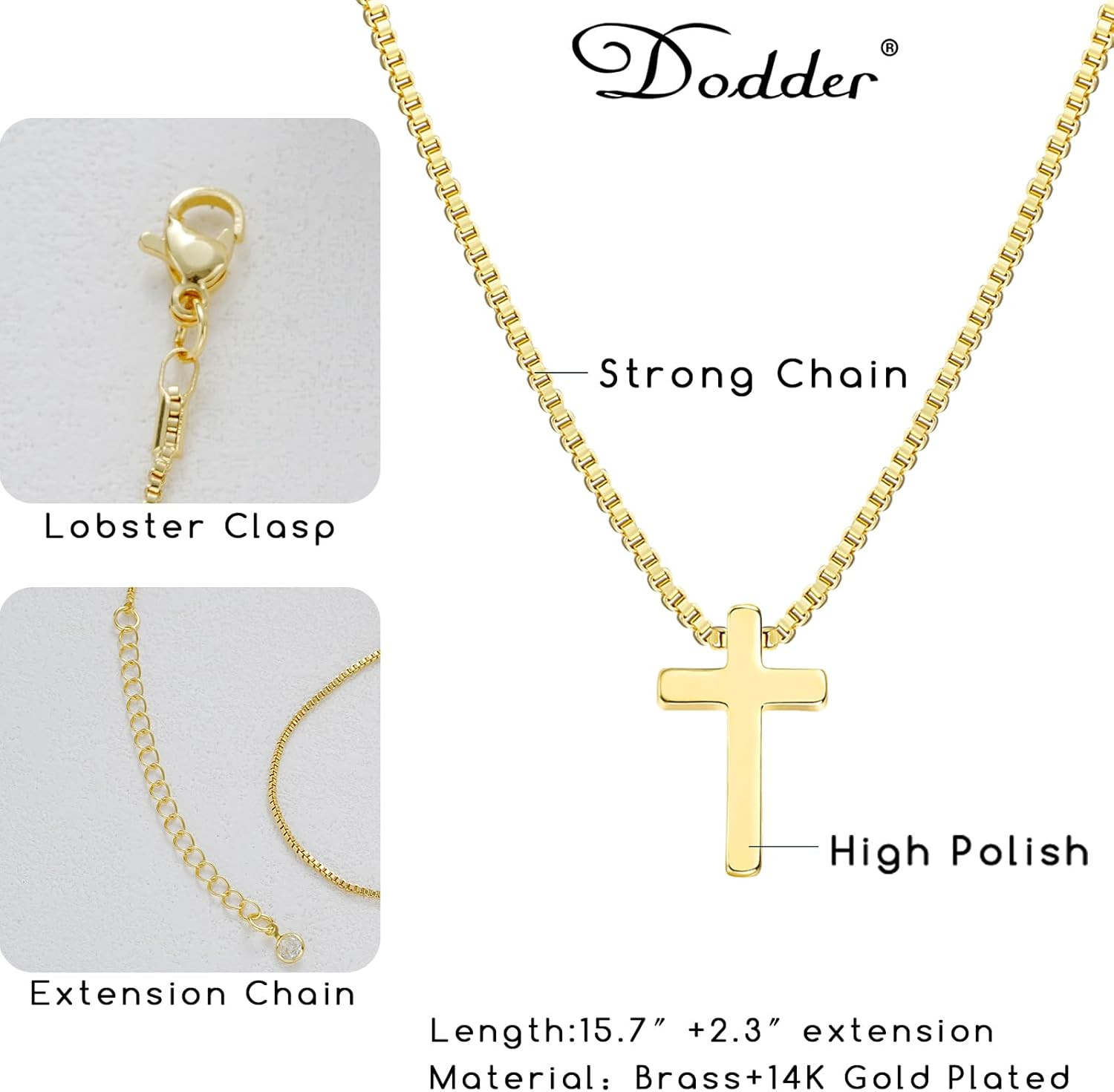 Gold Cross Necklace for Women, Trendy 14K Gold Plated Charm Box Chain Choker Dai